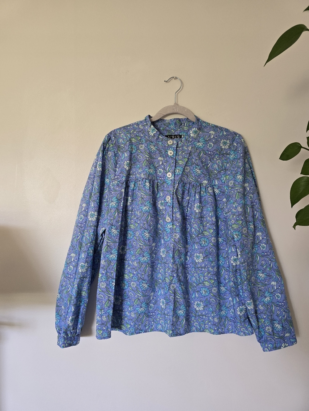New J. Crew Size Large 100% Cotton Blouse Purple Blue Top